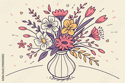 Vibrant floral explosion erupts from a central decorative vase