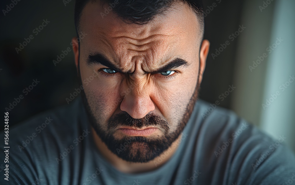 Fototapeta premium Angry Man Portrait Closeup Serious Face Expression