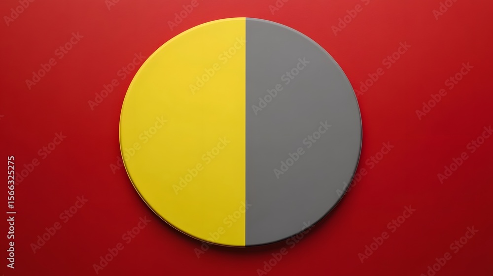 Fototapeta premium Abstract Half Yellow Half Gray Circle on Red Background Minimalist Design