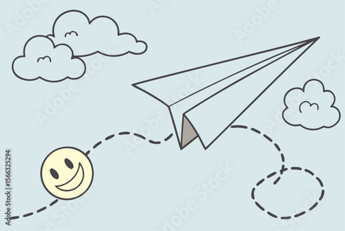 Adorable flying paper airplane sticker design with vibrant colors