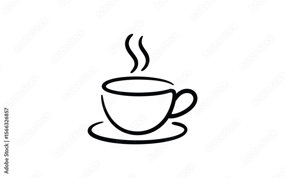 Obraz premium Black Coffee Cup with Steam Illustration drink beverage