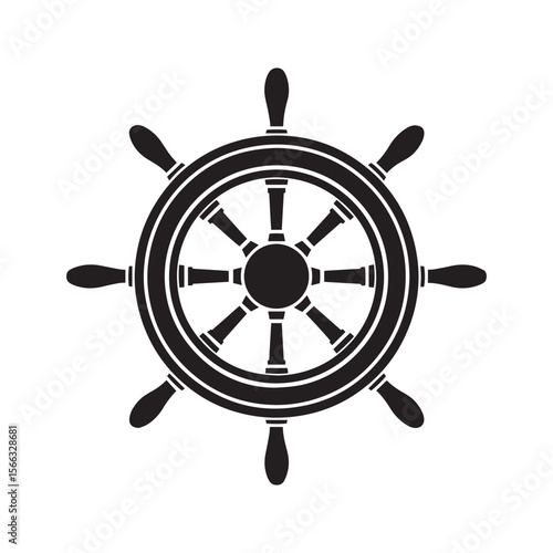 Nautical Black Silhouette of a Ship's Steering Wheel or Helm