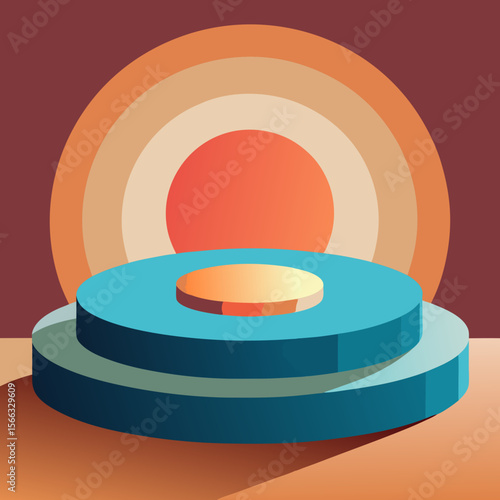 Two tiered round platform with a smaller round platform and concentric circles background design