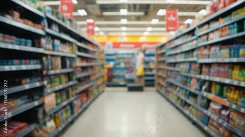 Wallpaper Mural blurred background with aisles and shelves in supermarket. 4k videos Torontodigital.ca