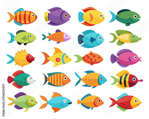 Vibrant collection of tropical aquatic creatures in a lively assortment showcasing diverse marine life forms