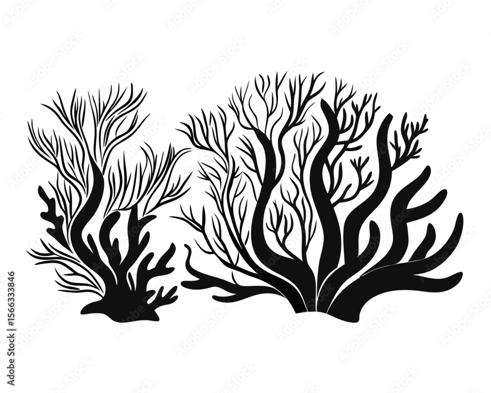 Fototapeta premium Elegant outline depictions of various marine flora and fauna showcasing the beauty of underwater ecosystems in a clean graphic style suitable for diverse design applications