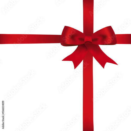 Realistic Red Ribbon Bow Knot with Satin Wrap for Gift Box Decoration, Valentine Day, Holiday Package Design, and Celebration Vector Illustration