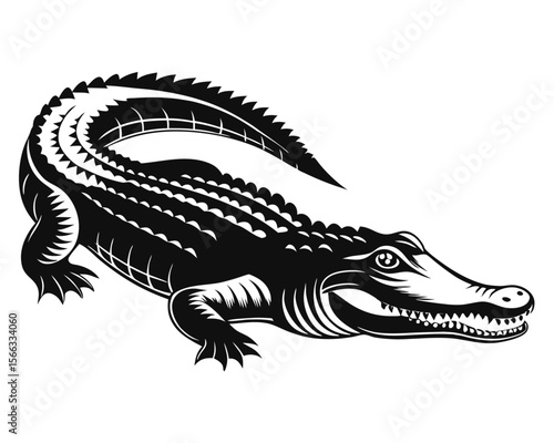 Striking black and yellow reptilian creature outline showcasing a powerful profile of a fearsome aquatic predator in a clean graphic style suitable for diverse design applications