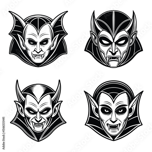 Four vampire face halloween masks silhouette