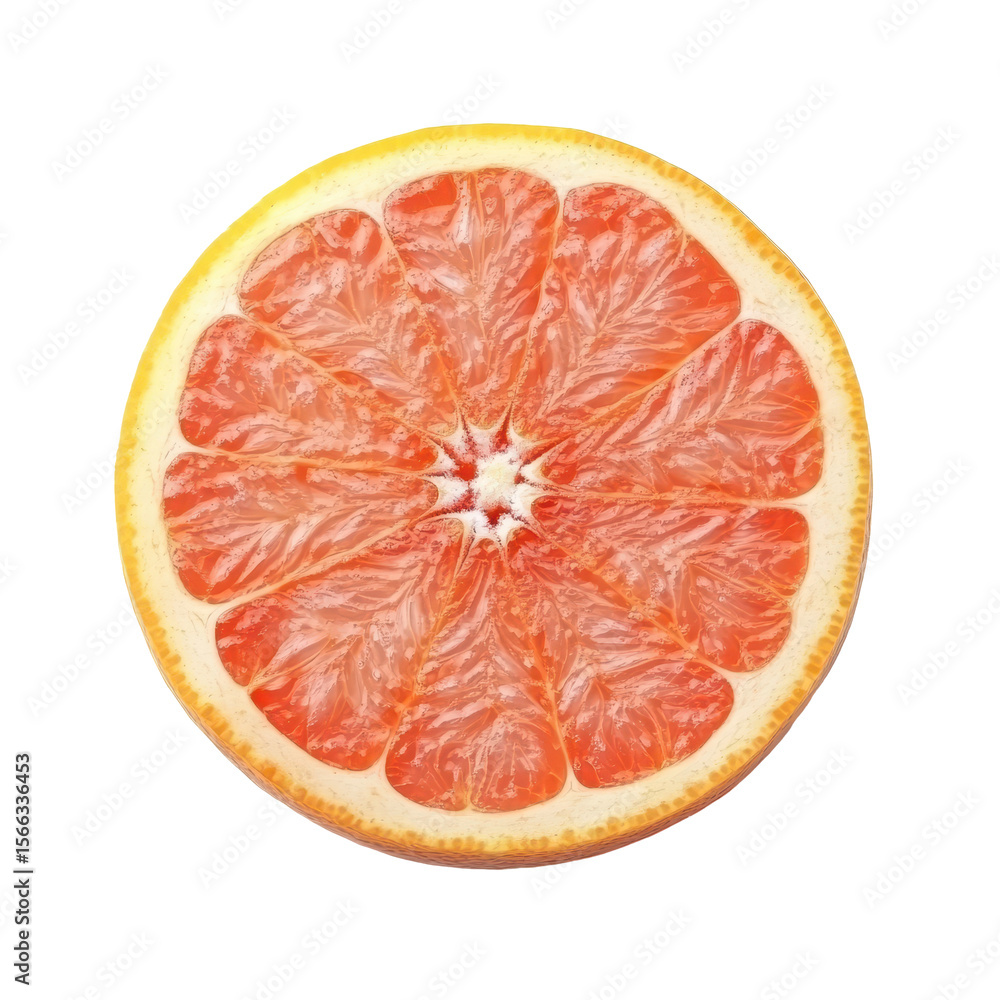 Half pink grapefruit sitting on a white background showcasing its vibrant color and texture, half pink grapefruit isolated on white background Half pink grapefruit sitting on a white background showcasing its vibrant color and texture, half pink grapefruit isolated on white background