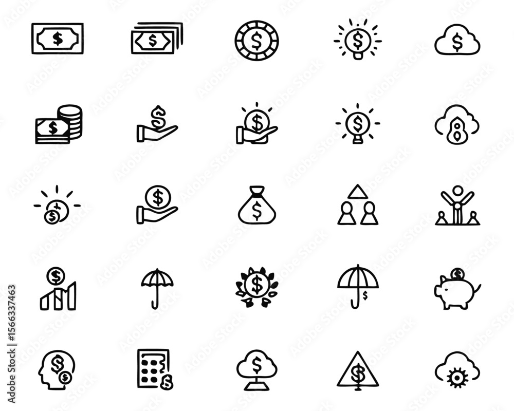 Fototapeta premium Comprehensive financial growth and monetary success symbols presented as a clean modern graphic collection for business and economic concepts