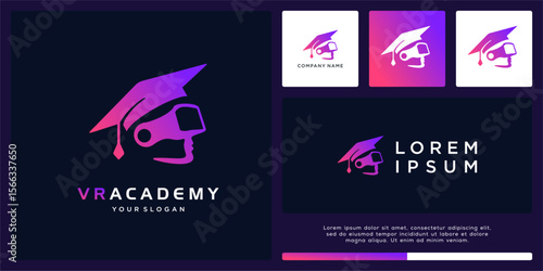 Vr academy logo design with hat for technology company