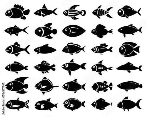 Collection of stylized aquatic creatures and marine life elements presented as a cohesive graphic set on a clean bright backdrop for diverse design applications