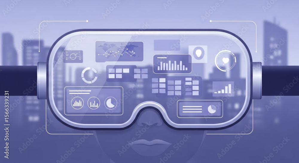 Obraz premium Flat 2D Close-Up of Augmented Reality Smart Glass Displaying Data Interface