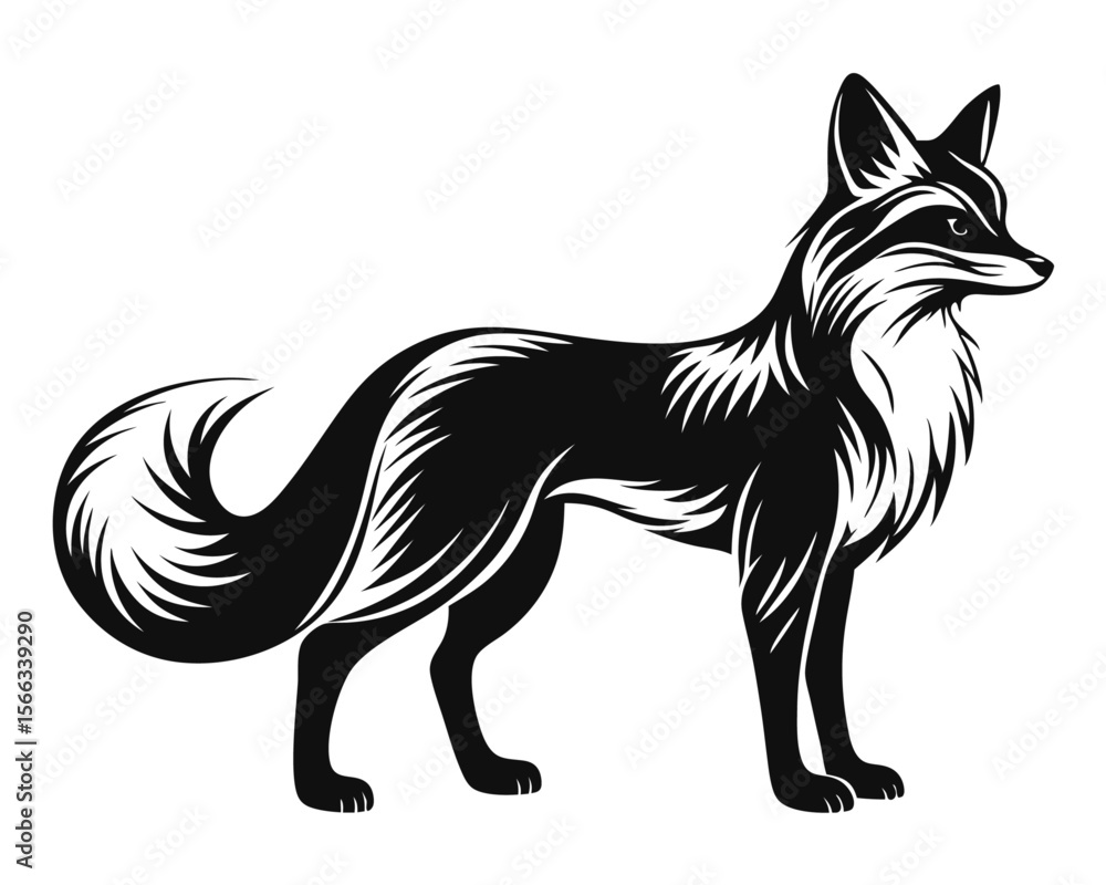 Elegant monochrome silhouette of a wild fox in profile showcasing its distinctive features and natural form perfect for nature themed designs and branding Elegant monochrome silhouette of a wild fox in profile showcasing its distinctive features and natural form perfect for nature themed designs and branding