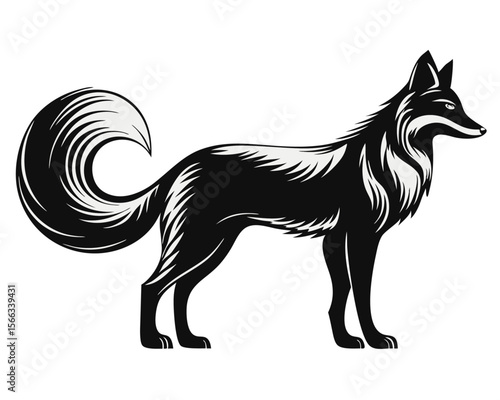 Striking black fox silhouette artfully crafted with vibrant cyan magenta and yellow color accents on a clean background