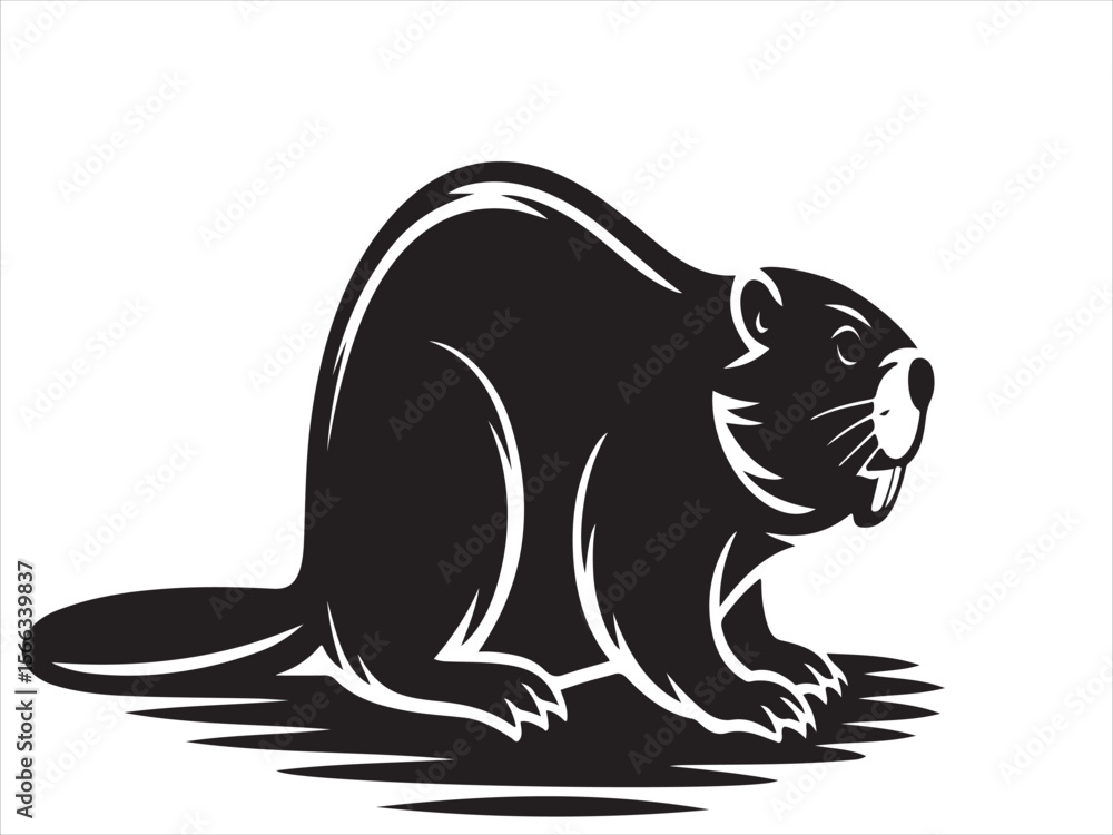 Fototapeta premium Stylized black silhouette of a beaver with sharp lines and white accents