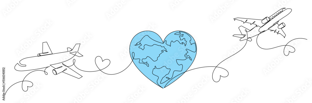© Is - airplane flying around the earth with continuous lines drawing the globe.travel tourism concept 3