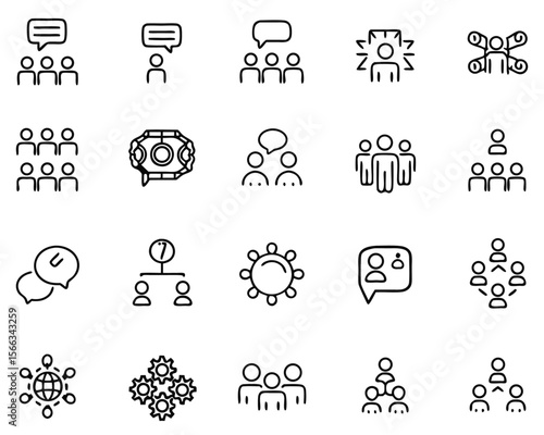Abstract representation of a collaborative group discussion with stylized figures communicating ideas and sharing thoughts conveying teamwork and dialogue