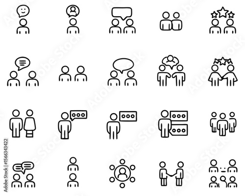Abstract representation of a group of individuals engaged in collaborative dialogue conveying communication and teamwork concepts with a modern aesthetic