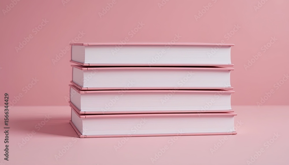 Fototapeta premium Stack of pink books against a pink background.