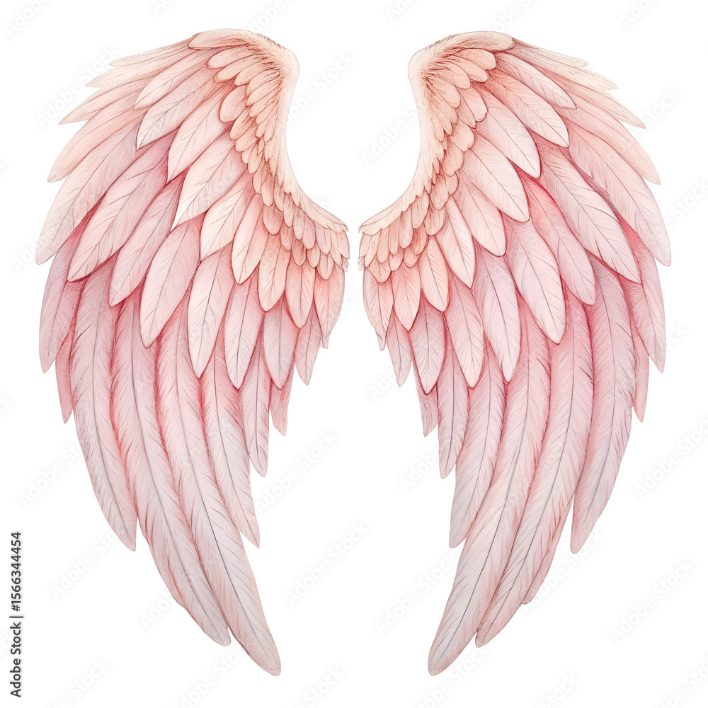 Fototapeta premium Watercolor Angel Wings in Pink and White on Transparent Background