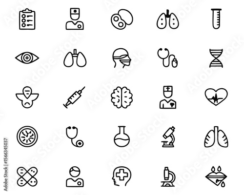 Comprehensive medical examination and wellness checkup graphic elements for healthcare and diagnostic services featuring professional symbols