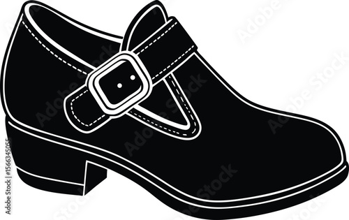 Classic black mary jane shoe silhouette illustration