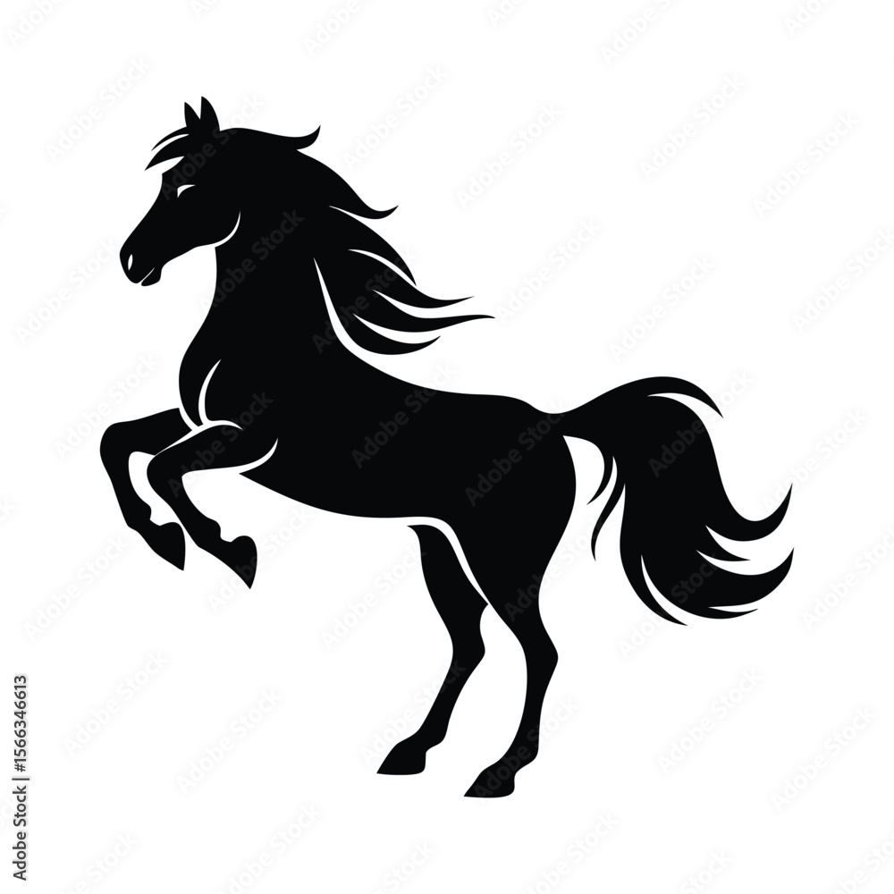 Obraz premium Majestic black silhouette of a rearing horse, perfect for equestrian, nature, or power designs. High-quality vector illustration