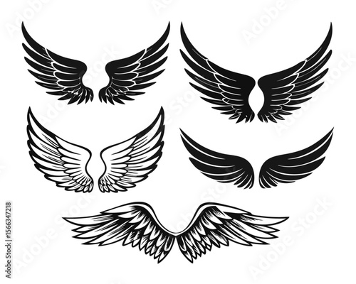 A diverse assortment of elegantly designed avian and mythical creature appendages presented as a cohesive graphic collection in striking cmyk color palette
