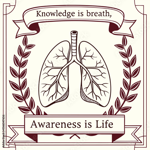 Detailed Line Art Illustration of Human Lungs with Bronchial Tree