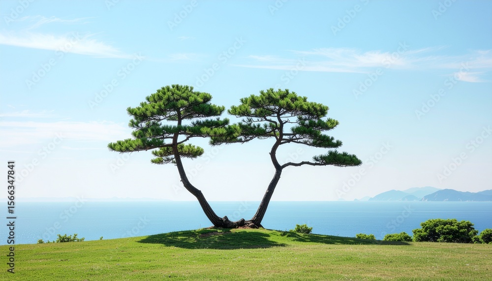 Obraz premium 海を望む双幹松