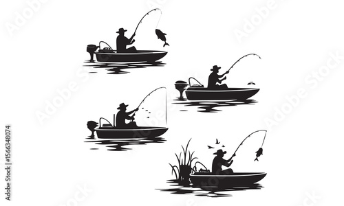 Fishing Boat Silhouette Set