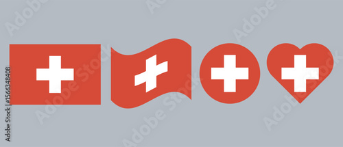  The official flag of Switzerland, a bold red square featuring a white cross at the center. A global symbol of neutrality, precision, safety, and Swiss national pride.