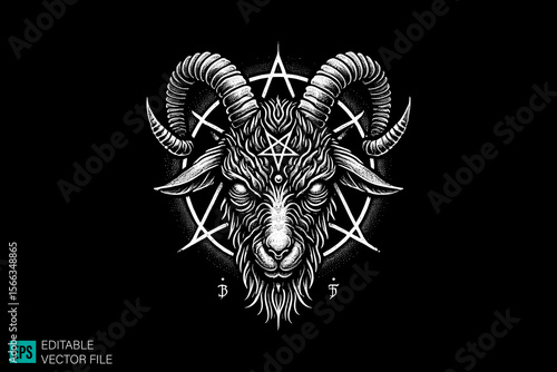 devil goat tattoo design dark art scary creepy style tattoo illustration vector black and white background templates