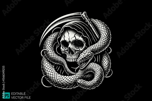 grim reaper tattoo designs dark art scary creepy style tattoo illustration vector black and white background templates