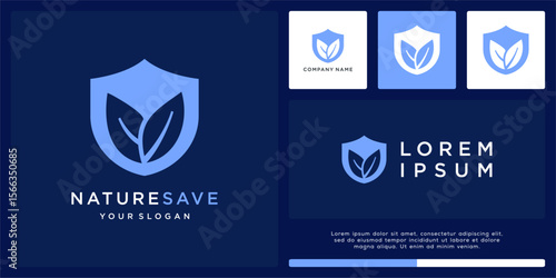 Nature save logo design with shield and leaf shape
