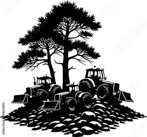 Tractor Convoy Silhouette with Forest Background vector 
