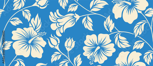 Hawaiian aloha hibiscus flower Seamless pattern.