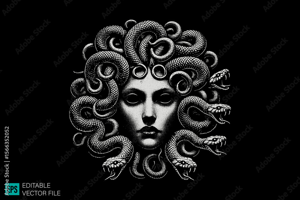 medusa head tattoo design dark art scary creepy style tattoo illustration vector black and white background templates medusa head tattoo design dark art scary creepy style tattoo illustration vector black and white background templates