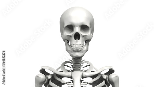 Bust up shot of Human body Skeleton, Anatomy bones Illustration. Transparent Background. 3d render image.