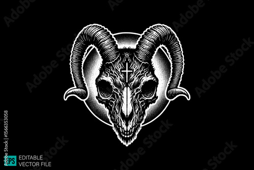 devil goat tattoo design dark art scary creepy style tattoo illustration vector black and white background templates