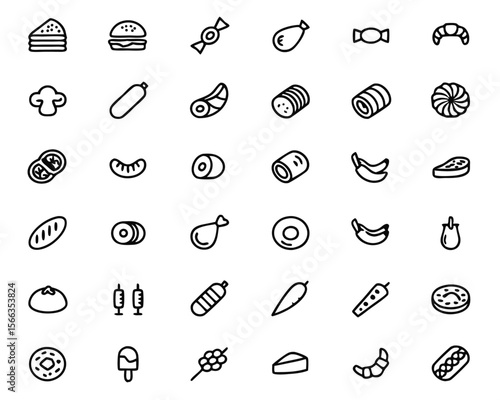 Collection of stylized food emblems featuring popular meat products perfect for culinary branding and restaurant menus presented in a clean graphic format