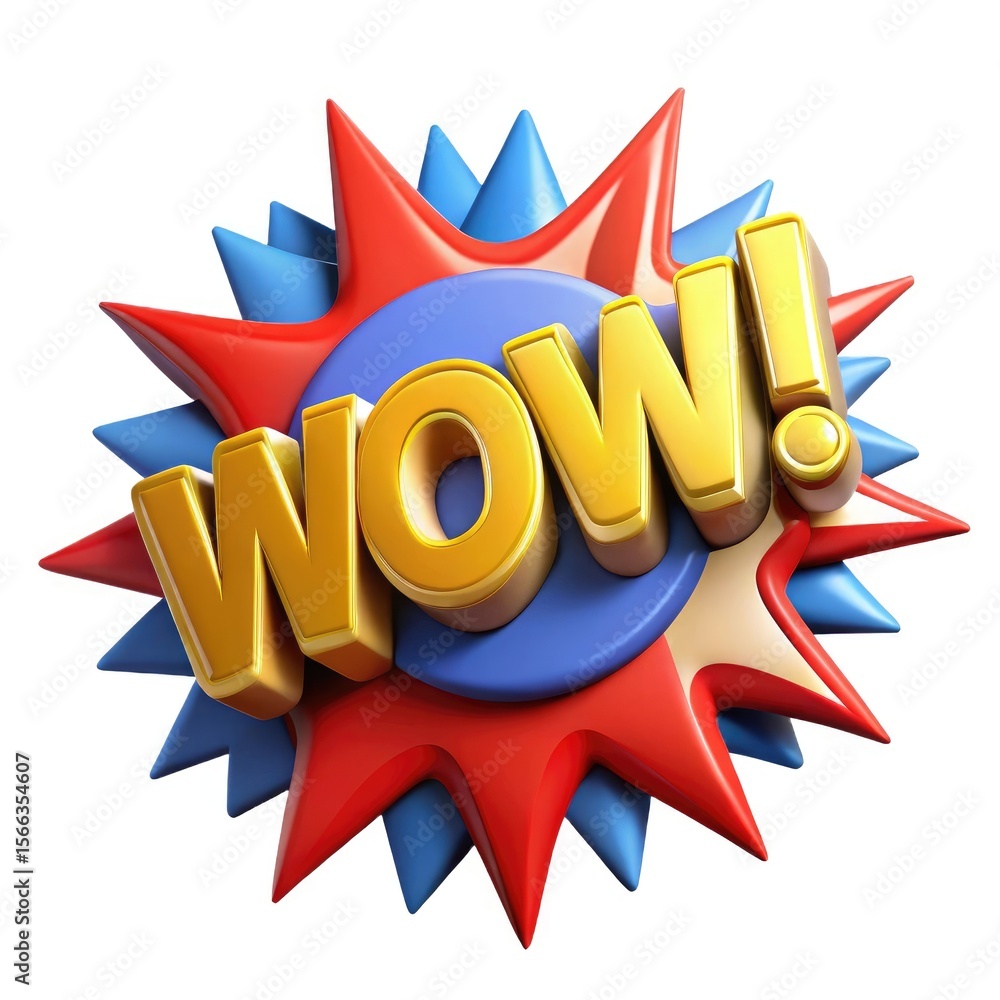 Fototapeta premium Golden wow text with starburst explosion isolated on white background