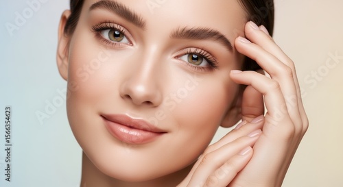 Healthy radiant skin close up portrait of a beautiful young woman with natural glowing complexion flawless face perfect smooth skin youthful glow beauty and skincare concept