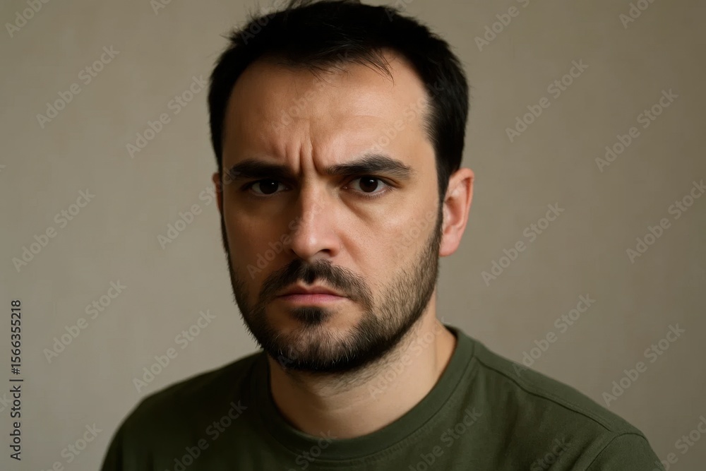 Obraz premium A Study in Contrasts - The Intense Gaze of a Man Against a Simple Background