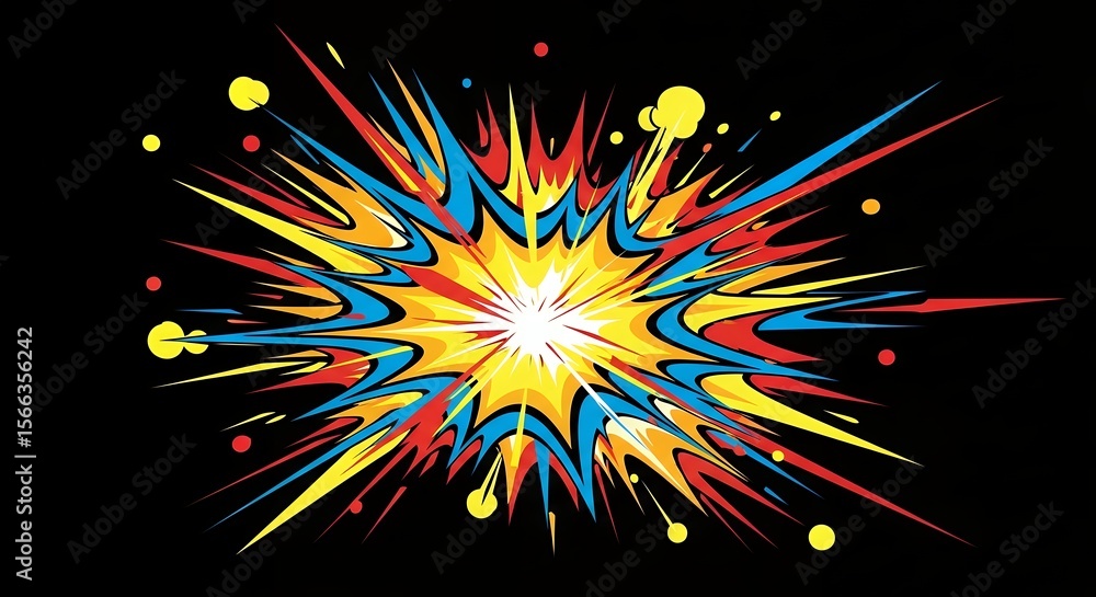 Fototapeta premium Dynamic abstract colorful starburst explosion graphic element vector illustration bright vibrant energy burst effect design on black background