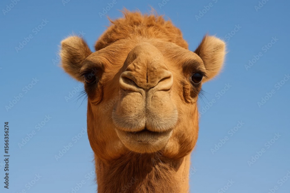 Fototapeta premium A camel's calm demeanor against a clear blue sky