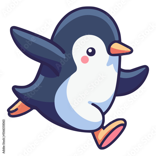 cute penguin running isometric flat color vector illustration template design