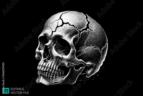 cracked skull tattoo ideas dark art scary creepy style tattoo illustration vector black and white background templates